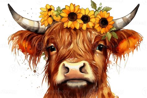 cute cows with flowers|highland cow with flowers clip art.